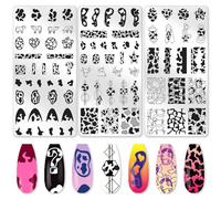 beinkmake 3Pcs Cute Cow Nail Stamping Plate Set Graffiti Spots Animal Heart ShapedStainless Steel Nail Templates Clear Silicone Nails Stamping with Stamper Scraper for Manicure Printing