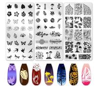 beinkmake 3Pcs Floral Leaves Nail Stamping Plate Set Lace Seaside Nail Stamp Templates French Tip Nail Art Stamp Plates Butterfly Image Plate Reusable Tools with Stamper Scraper for Manicure Printing