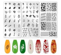 beinkmake 3Pcs Floral Leaves Nail Stamping Plate Set Roses Flower Vine Ginkgo Leaf Steel Nail Stamp Templates Clear Silicone Nails Stamping with Stamper Scraper for Manicure Printing