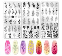 beinkmake 3Pcs Flower Vine Nail Stamping Plate Set Floral Leaves Rose Daisy Nail Stamp Templates Metal Reusable Tools with Stamper Scraper for Manicure Printing