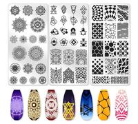 beinkmake 3Pcs Mandala Nail Stamping Plate Leaves Flowers Nail Stamp Templates French Tip Nail Art Stamp Plates Minimalist Floral Image Plate Reusable Tools with Stamper Scraper for Manicure Printing