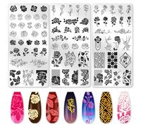 beinkmake 3Pcs Roses Nail Stamping Plate Set Vintage Flower Nail Stamp Templates Elegant Floral Leaf Metal Reusable Tools with Stamper Scraper for Manicure Printing