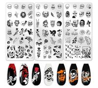 beinkmake 3Pcs Skull Nail Stamping Plate Set Halloween Nail Stamp Templates Skeleton Hands Roses Metal Reusable Tools with Stamper Scraper for Manicure Printing