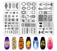 beinkmake 3Pcs Vintage Baroque Nail Stamping Plate Set Angel Devil Nail Stamp Templates French Line Tip Nail Stamp Plates Floral Border Metal Reusable Tools with Stamper Scraper for Manicure Printing