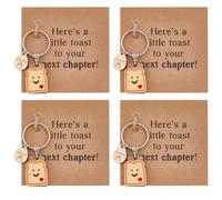 beinkmake 4 Set Toast Keychain for New Beginning Next Chapter Keychain Divorce Present for Women Good Luck Keyring with Card for Friend
