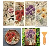 beinkmake 4 Sheets Vintage Paper Floral Rub on Transfers for Crafts and Furniture 12×6inch Botanical Roses Daisy Furniture Transfer Stickers for Wood Furnishings Cabinet Dressers Home Decor