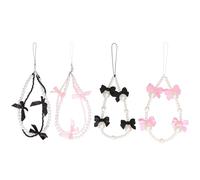 beinkmake 4Pcs Bowknot Phone Charms Pearl Beaded Cell Phone Cases Strap Chain Cute Keychains Lanyard Wrist Strap Accessories for Camera Bag Decor