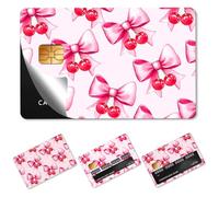 beinkmake 4Pcs Cherry Bow Credit Card Skin Sticker Pink Knot Debit Card Cover for Transportation Payment Bank Key Card Protection Removable No Bubble Waterproof Slim 2.12 x 3.34inch