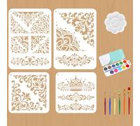 beinkmake 4pcs Mandala Baroque Stencils for Painting with Paint Set, Vintage Floral Art Templates, Reusable Painting Stencil for DIY Crafts on Wood, Fabric, Canvas, Walls
