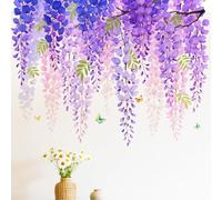 beinkmake 4pcs Purple Plants Leaves Wall Decal Hanging Vine Butterfly Wall Sticker for Bedroom Living Room Hotel Decor 11.8x35.4inch