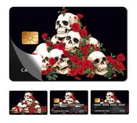 beinkmake 4Pcs Skull and Roses Credit Card Skin Sticker Skeleton Debit Card Cover Halloween for Transportation Payment Bank Key Card Protection Removable No Bubble Waterproof Slim 2.12 x 3.34inch