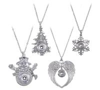 beinkmake 4Pcs Snap Button Necklace Winter Christmas Tree Snowman Angel Wings Charms Metal Pendant Necklace Chain for Ginger Buttons Women Jewelry Making New Year Gift