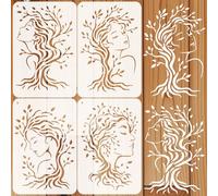 beinkmake 4Pcs Tree Woman Stencil for Painting Reusable PET Painting Stencils Set Trees Branches Drawing Templates for Wood Furniture Canvas Paper Fabric