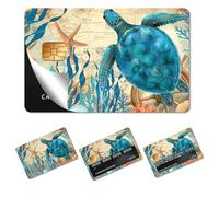 beinkmake 4Pcs Turtle Credit Card Skin Sticker Sea Life Debit Card Cover Blue for Transportation Payment Bank Key Card Protection Removable No Bubble Waterproof Slim 2.12 x 3.34inch
