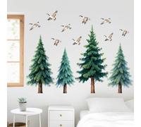 beinkmake 4pcs Watercolor Pine Tree Wall Decal Christmas Woodland Decor Art Sticker for Nursery Bedroom Living Room Removable 11.8x35.4inch