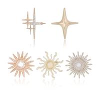 beinkmake 5pcs Star and Sun Brooch Pin Cross Star Lapel Brooch Pin Gentlemen Suit Brooch Tone Celestial Brooch Set for Wedding Holiday Party