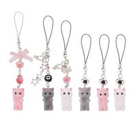 beinkmake 6pcs Cute Cat Fuzzy Kitty Cat Keychain Tote Pendant Keyring for Car Keys Handbags Backpacks Mobile Phone Chain Pendant Gifts, Acrylic, No Gemstone