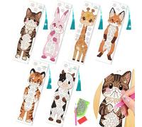 beinkmake 6pcs Diamond Painting Bookmark Kit with Tassel Cute Animal Acrylic Bookmarks for Women 5D Diamond Art for Adults Beginners Cat Rabbit Fox Tiger Cow Giraffe Pattern