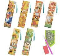 beinkmake 6Pcs Fall Animals Plants Diamond Art Bookmarks Books Diamond DIY Painting Bookmarks Deer Squirrels Foxes Rhinestones Beaded Acrylic Tassel Bookmark for Adult Beginner Crafts