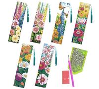 beinkmake 6Pcs Flower Bush 5D Diamond Art Bookmarks Butterflies Daisy Diamond DIY Painting Bookmarks Rhinestones Beaded Acrylic Tassel Bookmark for Crafts