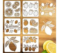 beinkmake 6Pcs Fruit Lemon Stencil Summer PET Painting Templates Inlay Border Stencils for Furniture Welcome Sign Reusable DIY Craft for Wall Wood Fabric Canvas Paper Home Decor 7.87inch