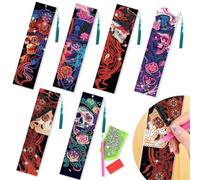 beinkmake 6Pcs Mr Skull Diamond Art Painting Bookmark for Reading Lovers, 5D Diamond Painting Bookmarks with Tassels for Handmade DIY Crafts Birthday Christmas Graduation Gifts