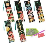 beinkmake 6Pcs Mushroom Diamond Art Bookmarks Crescent Moon Mushroom Butterfly Diamond DIY Painting Bookmarks Acrylic Tassel Bookmark Making Beginners Adults Arts Craft Supplies