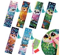 beinkmake 6pcs Owl Diamond Painting Bookmarks Kits Diamond Art Bookmark with Tassel Making Kit for Adults