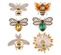 beinkmake 6Pcs Rhinestone Bee Brooch Pin Cute Gold Tone Honey Bee Brooch Colorful Crystal Lapel Pins for Women Fashion Collar Dress Christmas Birthday Jewelry Gift