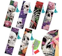 beinkmake 6pcs Skeleton and Rose Diamond Painting Bookmarks with Tassels Gothic 5D Diamond Art Kit for Women