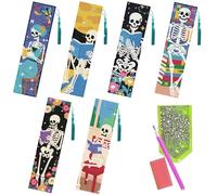 beinkmake 6Pcs Skull Reading 5D Diamond Art Bookmarks Flower Stars Moon Diamond DIY Painting Bookmarks Rhinestones Beaded Acrylic Tassel Bookmark for Adult Beginner Crafts
