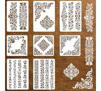 beinkmake 8Pcs Border Floral Stencil PET Painting Templates Flower Inlay Border Stencils for Furniture Reusable DIY Craft for Wall Wood Fabric Canvas Paper Home Decor 7.87inch, 11.7inch