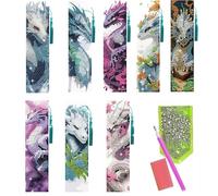 beinkmake 8Pcs Dragon Diamond Art Bookmarks Books Diamond DIY Painting Bookmarks Anime Dragons Rhinestones Beaded Acrylic Tassel Bookmark for Adult Beginner Crafts
