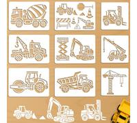 beinkmake 9Pcs Construction Vehicles Stencil PET Painting Templates Tractor Inlay Border Stencils for Furniture Reusable DIY Craft for Wall Wood Fabric Canvas Paper Decor 7.87inch, 11.7inch