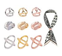 beinkmake 9pcs Scarf Clip X-shaped Chunky Chain Silk Scarf Ring Clip Punk Link Shawl Scarves Clasp Geometric Scarves Slide Brooches, Gold, Silver, Rose Gold