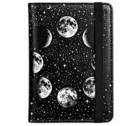 beinkmake Black White Moon Passport Holder for Travel Slim PU Leather Passport Cover Travel Wallet Lunar Phases Starry Sky Passport Wallet for Men Women, Family Vacation, Gifts