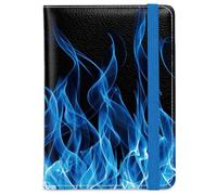 beinkmake Blue Flame Passport Holder Leather Travel Document Organiser Passport Cover Wallet Case with Credit Card Slots for Men Women Essential Travel Accessory Business Holiday