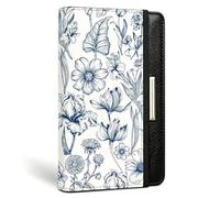 beinkmake Blue Sketch Flower Chequebook Cover for Personal Checkbook RFID Blocking Checkbook Cover Holder Wallet for Women and Men Fashionable Print Design