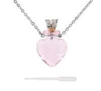 beinkmake Heart Vial Necklace for Liquid Essential Oil Diffuser Bottle Necklace Urn Glass Bottle Pendant Ashes Memorial Jewelry for Women Pink