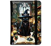 beinkmake Magic Cat Passport Holder Leather Travel Document Organiser Passport Cover Wallet Case with Credit Card Slots for Men Women Essential Travel Accessory Business Holiday