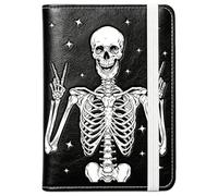beinkmake Peace Sign Skeleton Passport Holder for Travel Slim PU Leather Passport Cover Travel Wallet Cool Black White Bone Passport Wallet for Men Women, Family Vacation, Gifts