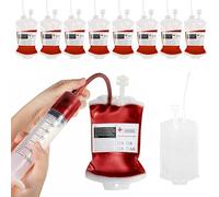 Beiny 10pcs Blood Bag Drinks, Blood Bag, Reusable Drink Pouches, IV Blood Bags 350ml with Syringes and Blood Type Stickers for Halloween Zombie Party Nurse Decorations, One Size