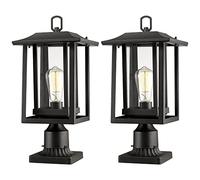 Beionxii Outdoor Post Light Fixture, 2-Pack Large Exterior Post Lantern with 3-Inch Pier Mount Base, Black Finish with Clear Glass (8.9"W x 15"H) - A197 Series