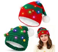 Beipegin 2 Pieces Light Up Christmas Hat LED Beanie Warm Winter Knitted Elf Hat Christmas Tree Cap Party Hats Novelty for Adults Kids