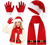 Beipegin 3 Pieces Christmas Hat Scarf Gloves Set,Warm Winter Knitted Elf Santa Hat Crochet Beanie Christmas Party Hats Novelty for Women Man