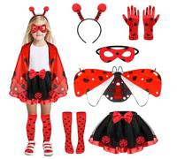 Beipegin 6 Pieces Ladybug Costume Kids,Ladybird Tutu Skirt Headband Wings Mask Gloves Socks Fairy Fancy Dress up Animal Costume for Girls Carnival Cosplay Party