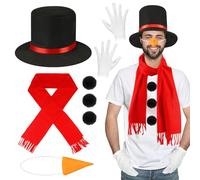 Beipegin 7 Piece Snowman Costume Adult Kids,Snowman Outfit Snowman Scarf Hat Carrot Nose Gloves Pom Pom Balls Winter Frosty the Snowman Costume Christmas Fancy Dress for Women Men