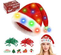 Beipegin DIY Light up Santa Hat for Adults LED Lights Flashing Christmas Hats with A-Z Letter Feastival Patches Novelty Xmas Hat -Battery Not Included