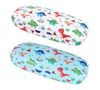 Beipegin Glasses Case 2-Pack, Unicorn Mermaid Cat Astronaut Dinosaur Sunglasses Case for Girl, Protective Glasses Case with Glasses Cloth