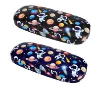 Beipegin Glasses Case 2-Pack, Unicorn Mermaid Cat Astronaut Dinosaur Sunglasses Case for Girl, Protective Glasses Case with Glasses Cloth